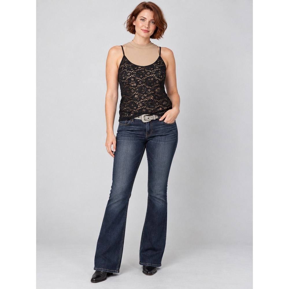 Boho Whimsigoth Grunge Y2K 90s Black Tan Lined Floral Lace Camisole XL Top